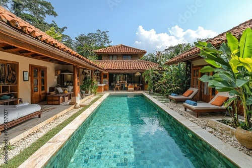 Tropical Villa with Swimming Pool and Lush Greenery