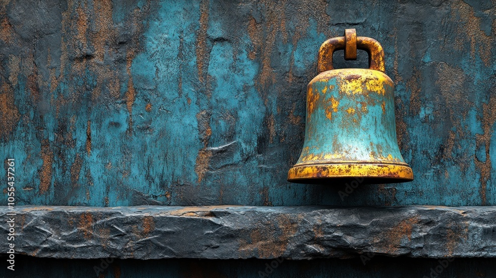 Fototapeta premium Rusty Bell Hanging on a Weathered Wall
