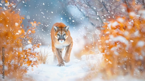 Majestic Cougar in Winter Wonderland