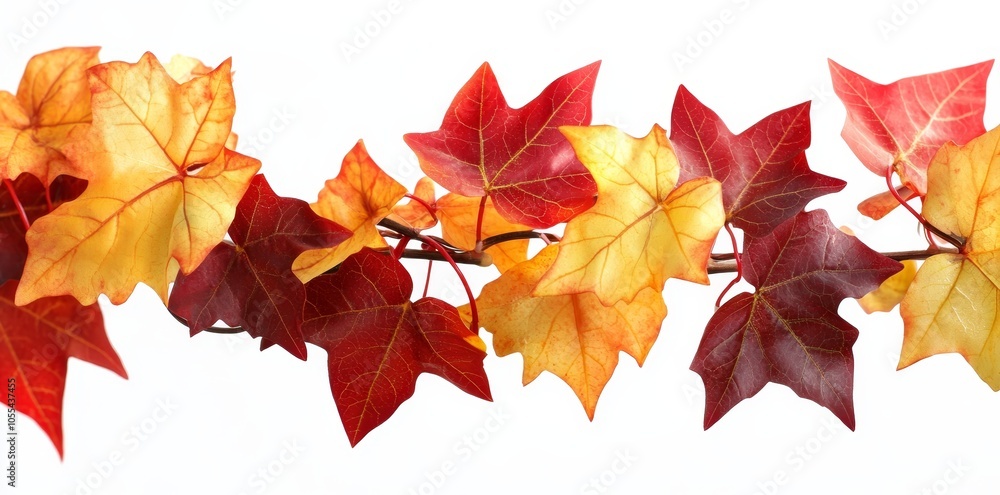 Fototapeta premium An autumn grape leaf branch (Parthenocissus quinquefolia foliage). Isolated on white.