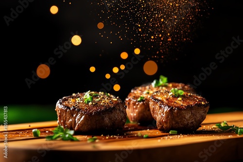 Airfried steak bites with garlic butter, tender and flavorful, quick dinner option photo