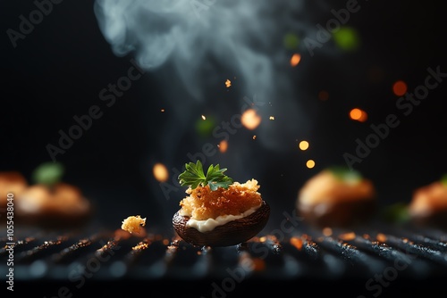 Airfried stuffed mushrooms with cream cheese filling, savory and bitesized, elegant appetizer photo