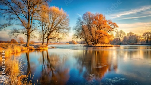 Wallpaper Mural Autumnal landscape with bare trees and a frozen lake in the background, autumn, scenery, bare branches, landscape Torontodigital.ca