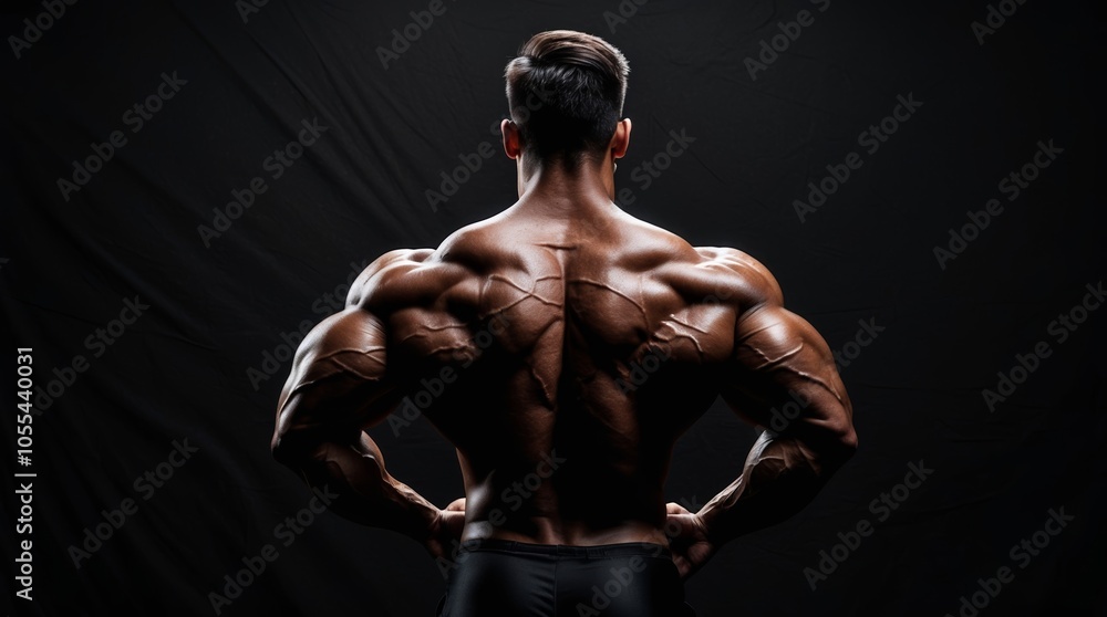 Fototapeta premium Bodybuilder showcasing impressive muscle definition against a dark backdrop