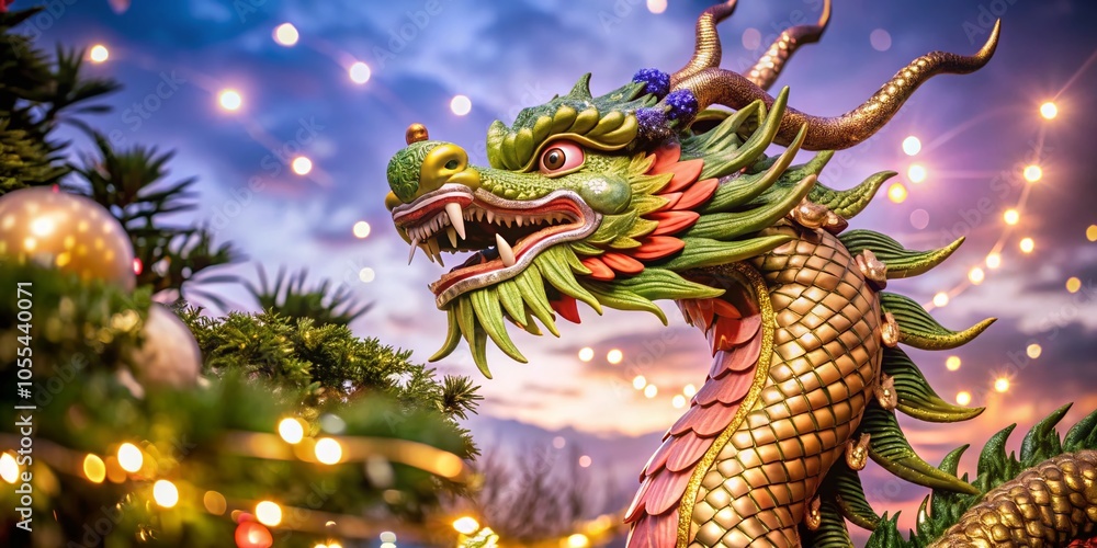 Fototapeta premium Festive 3D Dragon Illustration for 2024 Lunar New Year with Bokeh Effect
