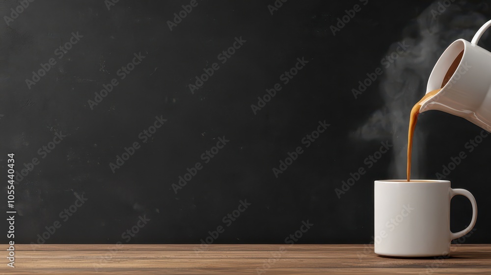 Freshly brewed coffee pouring into a mug, steam rising, with open space for text at the top. Freshly brewed coffee pouring into a mug, steam rising, with open space for text at the top.