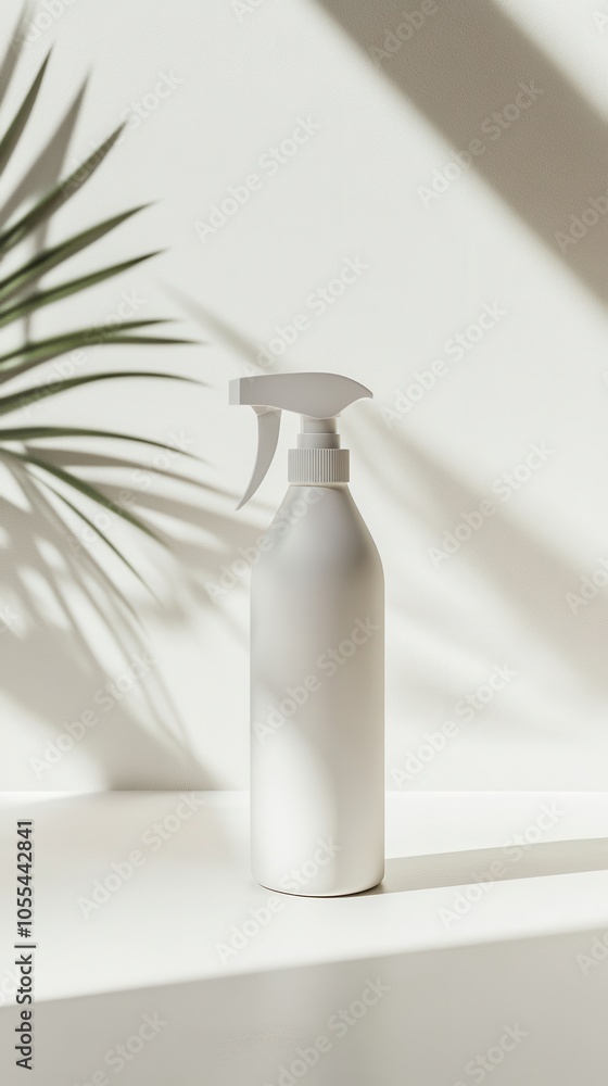 A sleek white spray bottle contrasts with a bright backdrop, showcasing its minimalist style A sleek white spray bottle contrasts with a bright backdrop, showcasing its minimalist style
