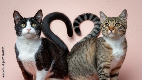 Two Cats with Tails Forming a Heart Shape