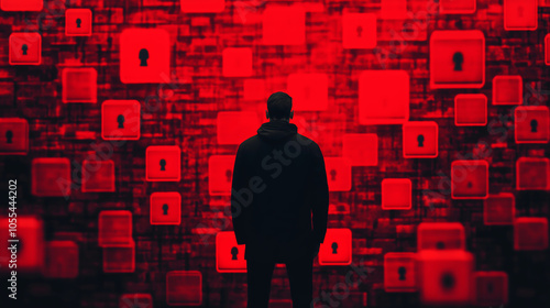 A cybernetic maze the hacker's struggle against layers of restrictive access denied in a red-hued world