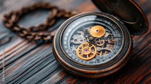 Antique Pocket Watch with Exposed Clockwork Mechanism photo