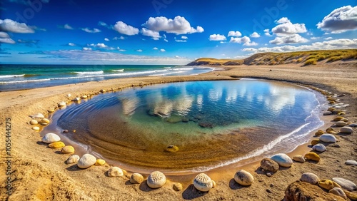 Fossilized Seashells by the Water Hole at Puerto Piramides Beach, Puerto Madryn, Argentina - Nature's Beauty Unveiled