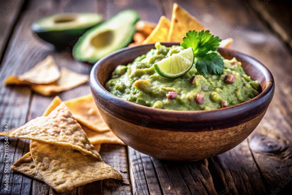 Fresh and Creamy Guacamole Bowl with Tortilla Chips for Delicious Snacking Fresh and Creamy Guacamole Bowl with Tortilla Chips for Delicious Snacking