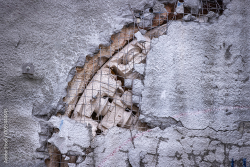 Tunnel boring machine(TBM) head on display at subway construction site ,underground infrastructure transportation photo