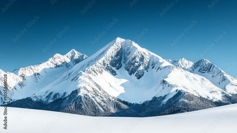 Snow-capped mountain peak against a clear blue sky, showcasing nature's beauty. Snow-capped mountain peak against a clear blue sky, showcasing nature's beauty.