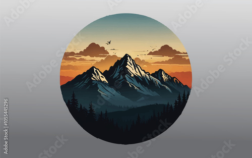 Mountain with sun silhouette/color design vector file