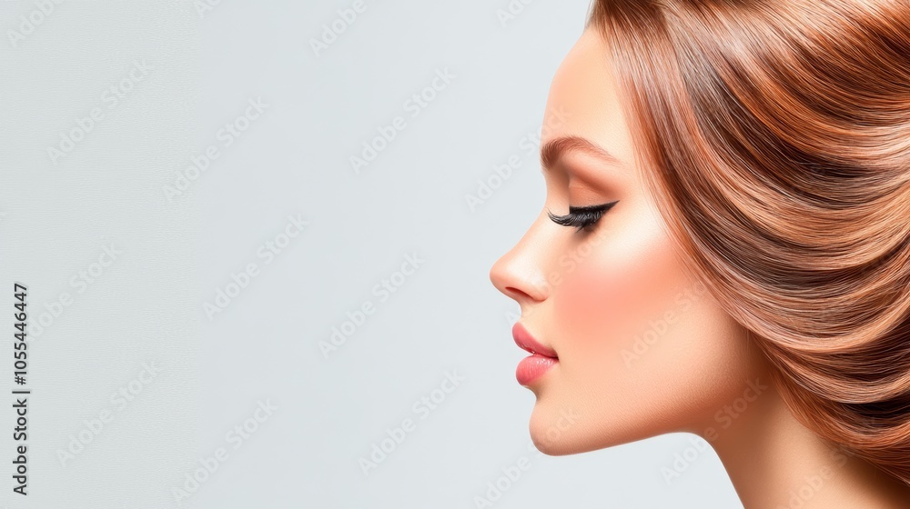 Obraz premium Striking portrait, woman with long, flowing hair and vibrant pink lipstick — a captivating image of beauty confidence
