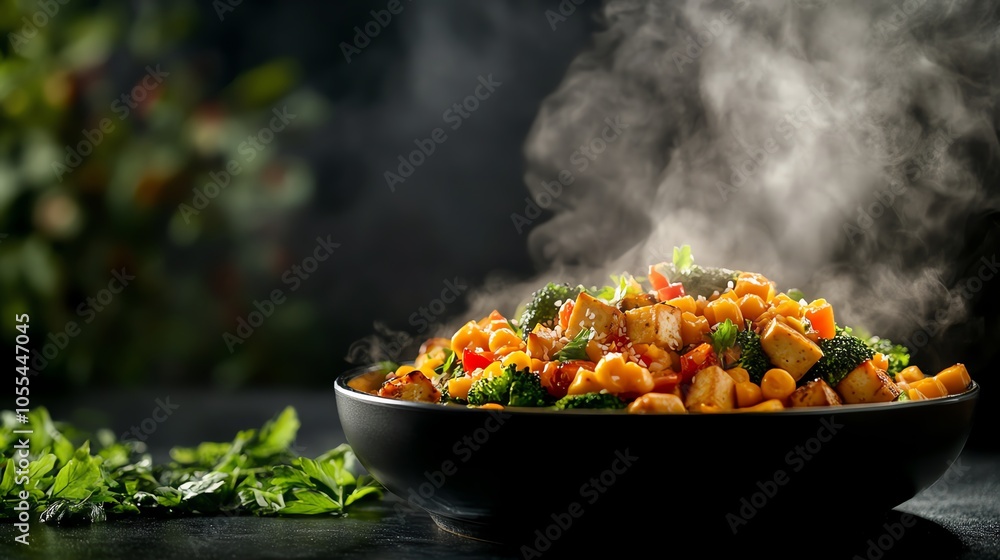 Grilled tofu with mixed vegetables, protein and fiberrich, nutrientdense, bright and clean, minimalistic presentation Grilled tofu with mixed vegetables, protein and fiberrich, nutrientdense, bright and clean, minimalistic presentation