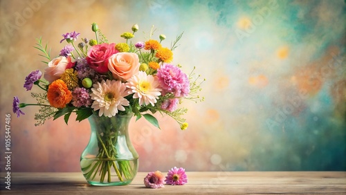 Wallpaper Mural Beautifully arranged mixed flowers in a vase against a soft pastel background with delicate floral patterns, peonies, blossoms, florals Torontodigital.ca