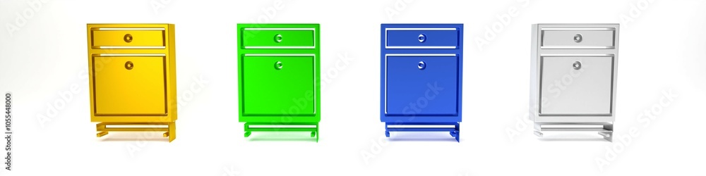 Colorful Furniture nightstand icon isolated on white background. Minimalism concept. 3D render illustration Colorful Furniture nightstand icon isolated on white background. Minimalism concept. 3D render illustration