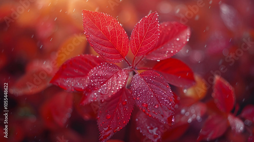 red flower with water drops