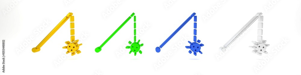 Colorful Medieval chained mace ball icon isolated on white background. Medieval weapon. Minimalism concept. 3D render illustration Colorful Medieval chained mace ball icon isolated on white background. Medieval weapon. Minimalism concept. 3D render illustration