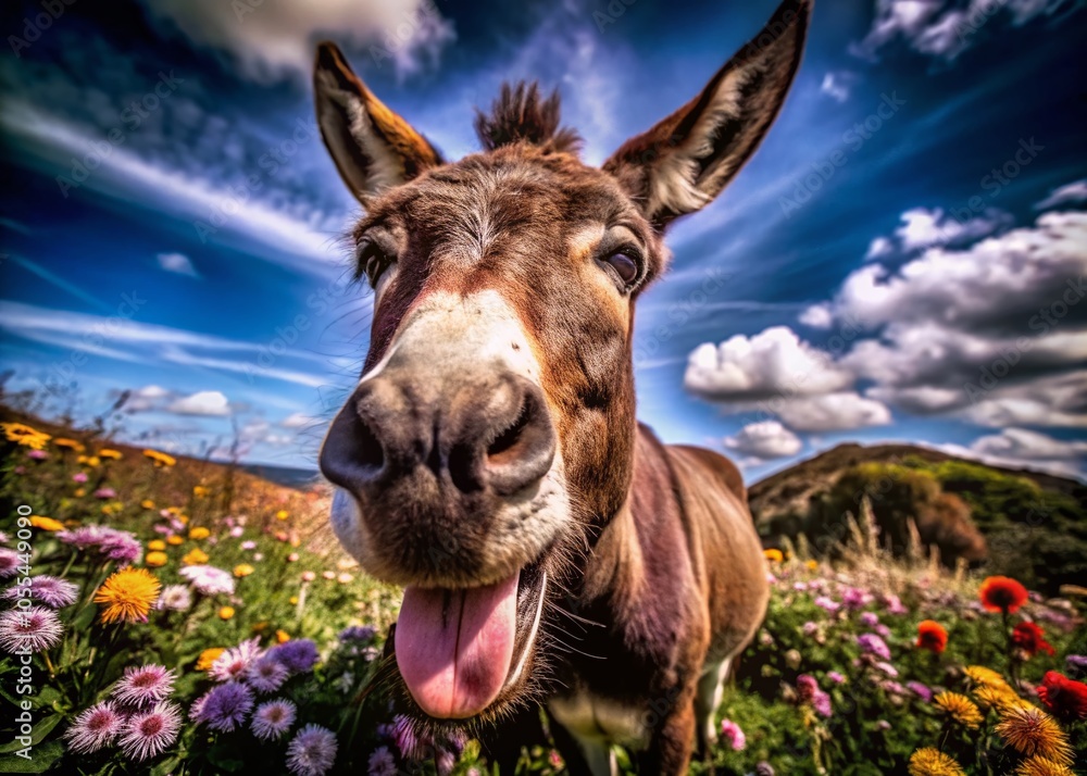 Funny Donkey with Tongue Out - Humorous Animal Portrait in High Dynamic Range for Engaging and Whimsical Stock Funny Donkey with Tongue Out - Humorous Animal Portrait in High Dynamic Range for Engaging and Whimsical Stock