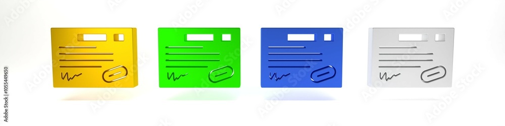 Colorful Warranty certificate template icon isolated on white background. Minimalism concept. 3D render illustration Colorful Warranty certificate template icon isolated on white background. Minimalism concept. 3D render illustration