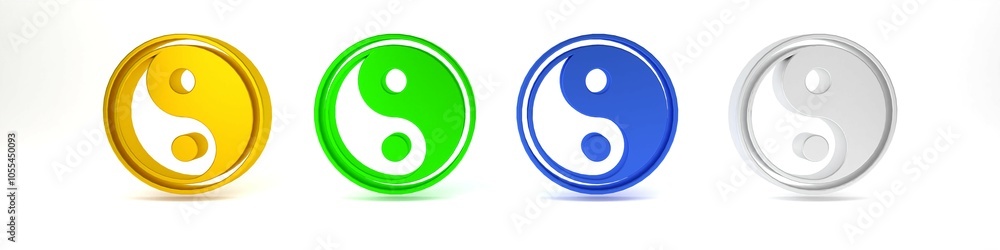 Colorful Yin Yang symbol of harmony and balance icon isolated on white background. Minimalism concept. 3D render illustration Colorful Yin Yang symbol of harmony and balance icon isolated on white background. Minimalism concept. 3D render illustration
