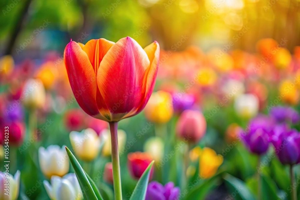 Blooming tulip flower with vibrant colors in a garden setting, greenery, nature, vibrant, spring Blooming tulip flower with vibrant colors in a garden setting, greenery, nature, vibrant, spring