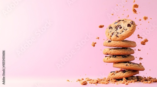 Minimalist Crumbl cookie on pastel background, isolated with soft shadows, modern dessert aesthetic