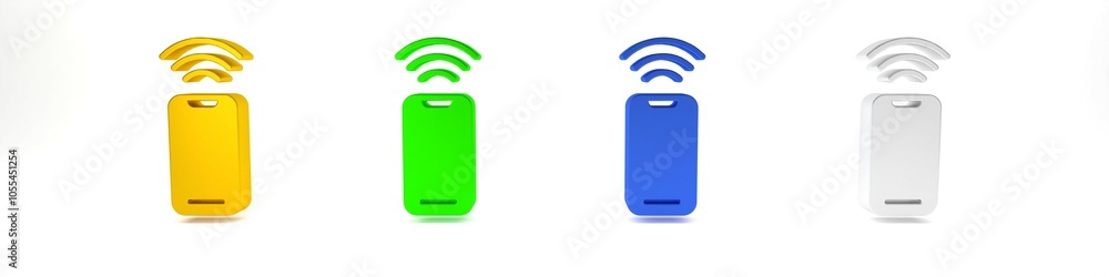 Colorful Wireless smartphone icon isolated on white background. Minimalism concept. 3D render illustration Colorful Wireless smartphone icon isolated on white background. Minimalism concept. 3D render illustration