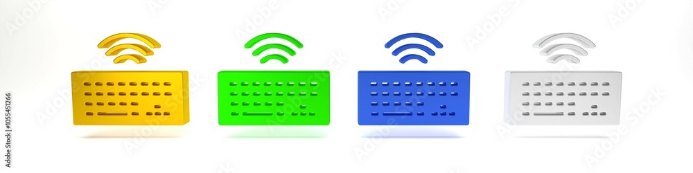 Colorful Wireless computer keyboard icon isolated on white background. PC component sign. Internet of things concept with wireless connection. Minimalism concept. 3D render illustration Colorful Wireless computer keyboard icon isolated on white background. PC component sign. Internet of things concept with wireless connection. Minimalism concept. 3D render illustration