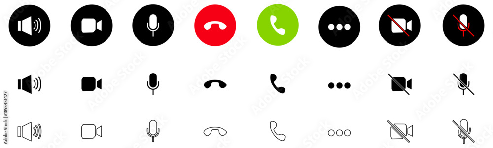 Set of Video call icon. Video conference. Video call chat screen vector buttons template for on-line video chat app, internet talk. User interface symbols for web conference or business webinar Set of Video call icon. Video conference. Video call chat screen vector buttons template for on-line video chat app, internet talk. User interface symbols for web conference or business webinar