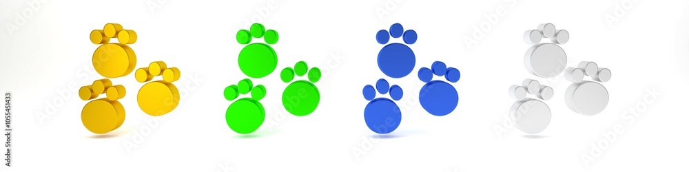 Colorful Paw print icon isolated on white background. Dog or cat paw print. Animal track. Minimalism concept. 3D render illustration Colorful Paw print icon isolated on white background. Dog or cat paw print. Animal track. Minimalism concept. 3D render illustration