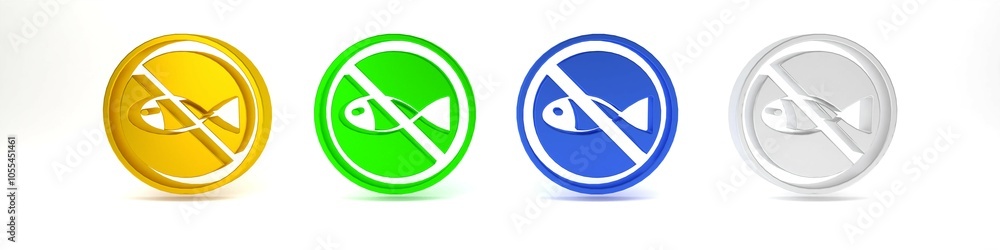 Colorful No fishing icon isolated on white background. Prohibition sign. Minimalism concept. 3D render illustration Colorful No fishing icon isolated on white background. Prohibition sign. Minimalism concept. 3D render illustration