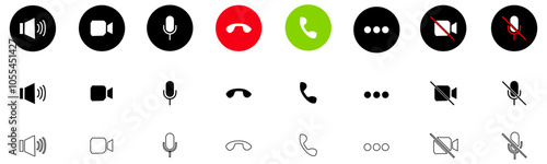 Set of Video call icon. Video conference. Video call chat screen vector buttons template for on-line video chat app, internet talk. User interface symbols for web conference or business webinar