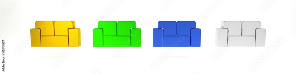 Colorful Sofa icon isolated on white background. Minimalism concept. 3D render illustration Colorful Sofa icon isolated on white background. Minimalism concept. 3D render illustration