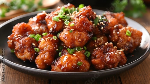 A plate of karaage, Japanese-style fried chicken, marinated in soy sauce, ginger, and garlic, crispy and juicy.