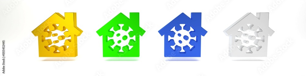 Colorful Stay home icon isolated on white background. Corona virus 2019-nCoV. Minimalism concept. 3D render illustration Colorful Stay home icon isolated on white background. Corona virus 2019-nCoV. Minimalism concept. 3D render illustration