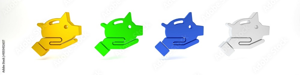 Colorful Piggy bank icon isolated on white background. Icon saving or accumulation of money, investment. Minimalism concept. 3D render illustration