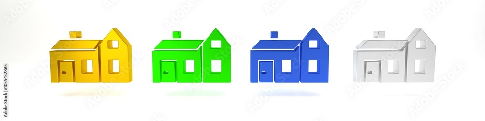Colorful House icon isolated on white background. Home symbol. Minimalism concept. 3D render illustration Colorful House icon isolated on white background. Home symbol. Minimalism concept. 3D render illustration