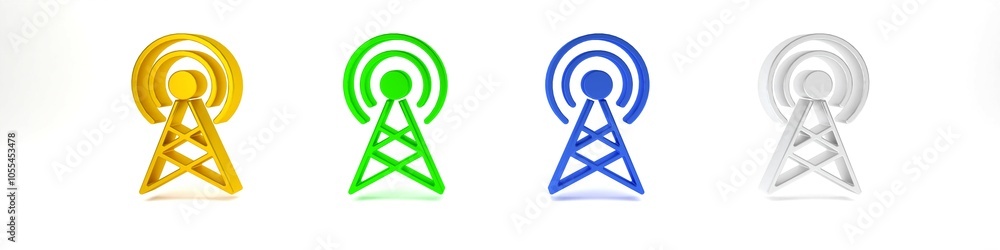 Colorful Antenna icon isolated on white background. Radio antenna wireless. Technology and network signal radio antenna. Minimalism concept. 3D render illustration Colorful Antenna icon isolated on white background. Radio antenna wireless. Technology and network signal radio antenna. Minimalism concept. 3D render illustration