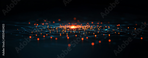 Abstract digital sphere with glowing elements on dark background.