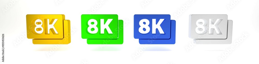 Colorful 8k Ultra HD icon isolated on white background. Minimalism concept. 3D render illustration Colorful 8k Ultra HD icon isolated on white background. Minimalism concept. 3D render illustration