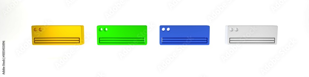 Colorful Air conditioner icon isolated on white background. Split system air conditioning. Cool and cold climate control system. Minimalism concept. 3D render illustration Colorful Air conditioner icon isolated on white background. Split system air conditioning. Cool and cold climate control system. Minimalism concept. 3D render illustration