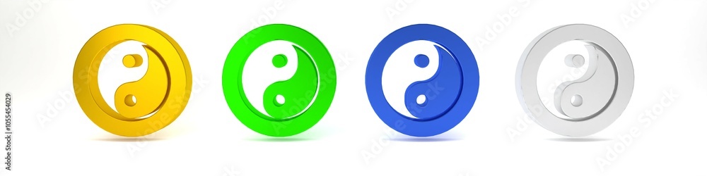 Colorful Yin Yang symbol of harmony and balance icon isolated on white background. Minimalism concept. 3D render illustration Colorful Yin Yang symbol of harmony and balance icon isolated on white background. Minimalism concept. 3D render illustration