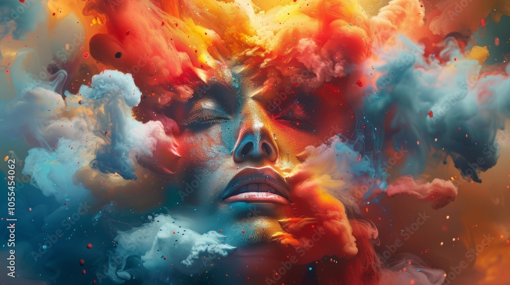 Abstract Colorful Face with Smoke and Swirls Digital Art Surreal Fantasy Abstract Colorful Face with Smoke and Swirls Digital Art Surreal Fantasy