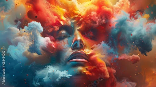 Abstract Colorful Face with Smoke and Swirls Digital Art Surreal Fantasy