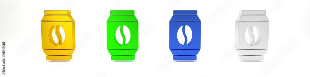 Colorful Bag of coffee beans icon isolated on white background. Minimalism concept. 3D render illustration