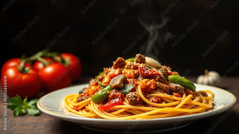 Fototapeta premium Fresh Ingredients for Homemade Spaghetti and Tomato Sauce